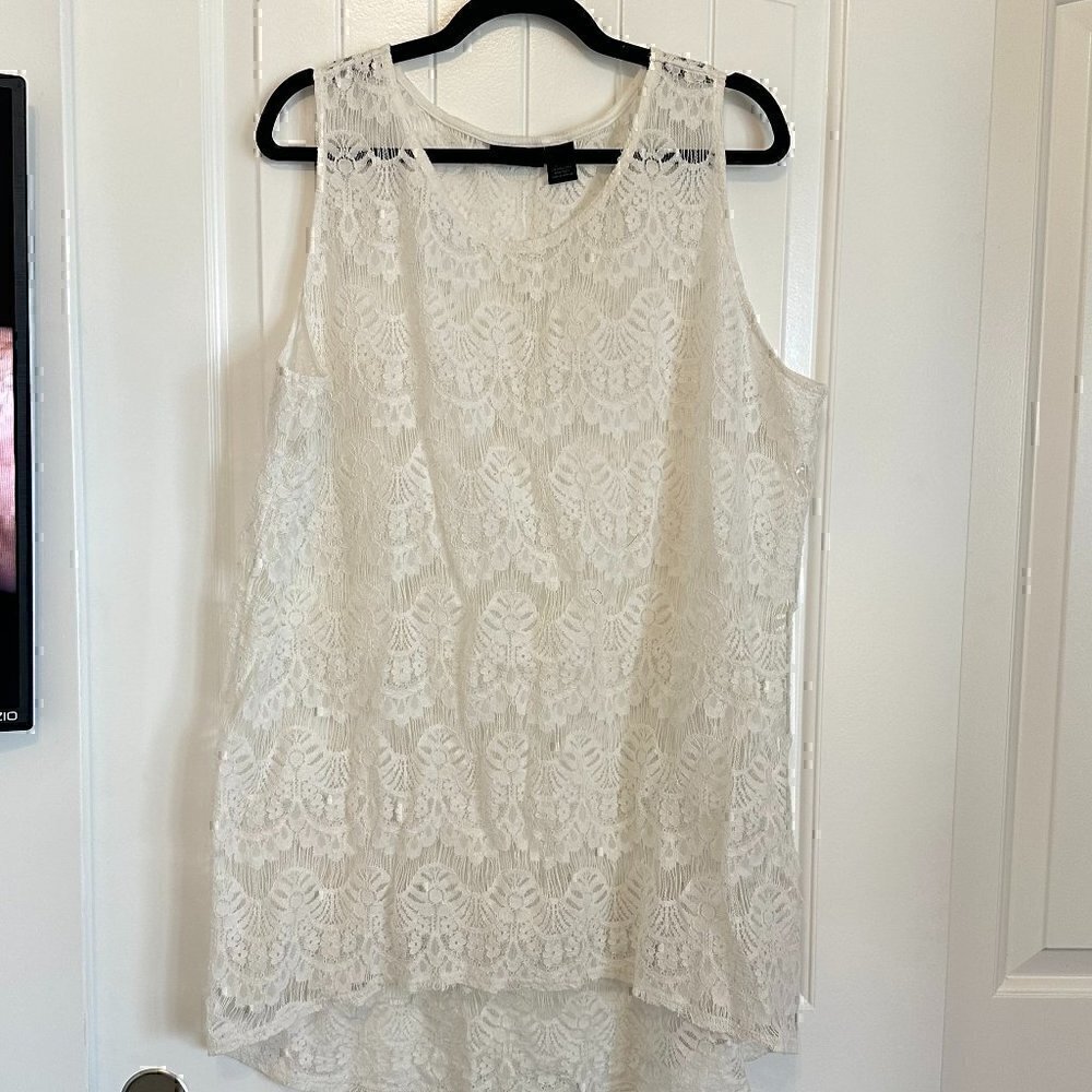 Plus XXL Women's white lace tunic / mini dress sheer, frilly, girly summer vibes